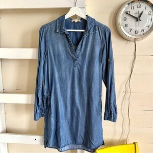 Anthropologie Cloth & Stone Tunic Dress long sleeve denim blue Shirt